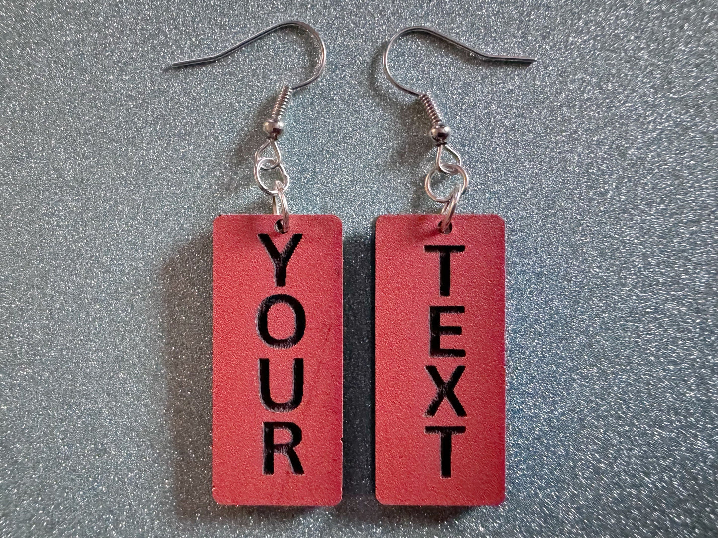Custom Text Earrings: Laser Engraved Words, Orange with Black Text, Letters, Names, Teacher Gift, Anniversary, Best Gifts for Her/Him/Them