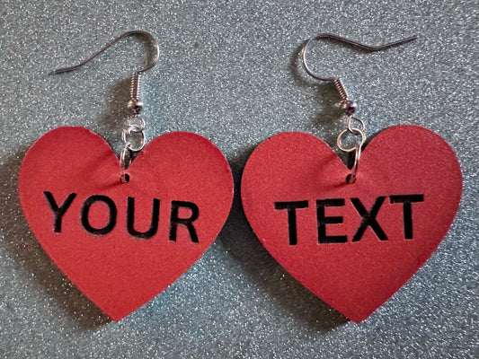 Custom Text Earrings: Laser Engraved Words, Orange with Black Text, Letters, Names, Teacher Gift, Anniversary, Best Gifts for Her/Him/Them