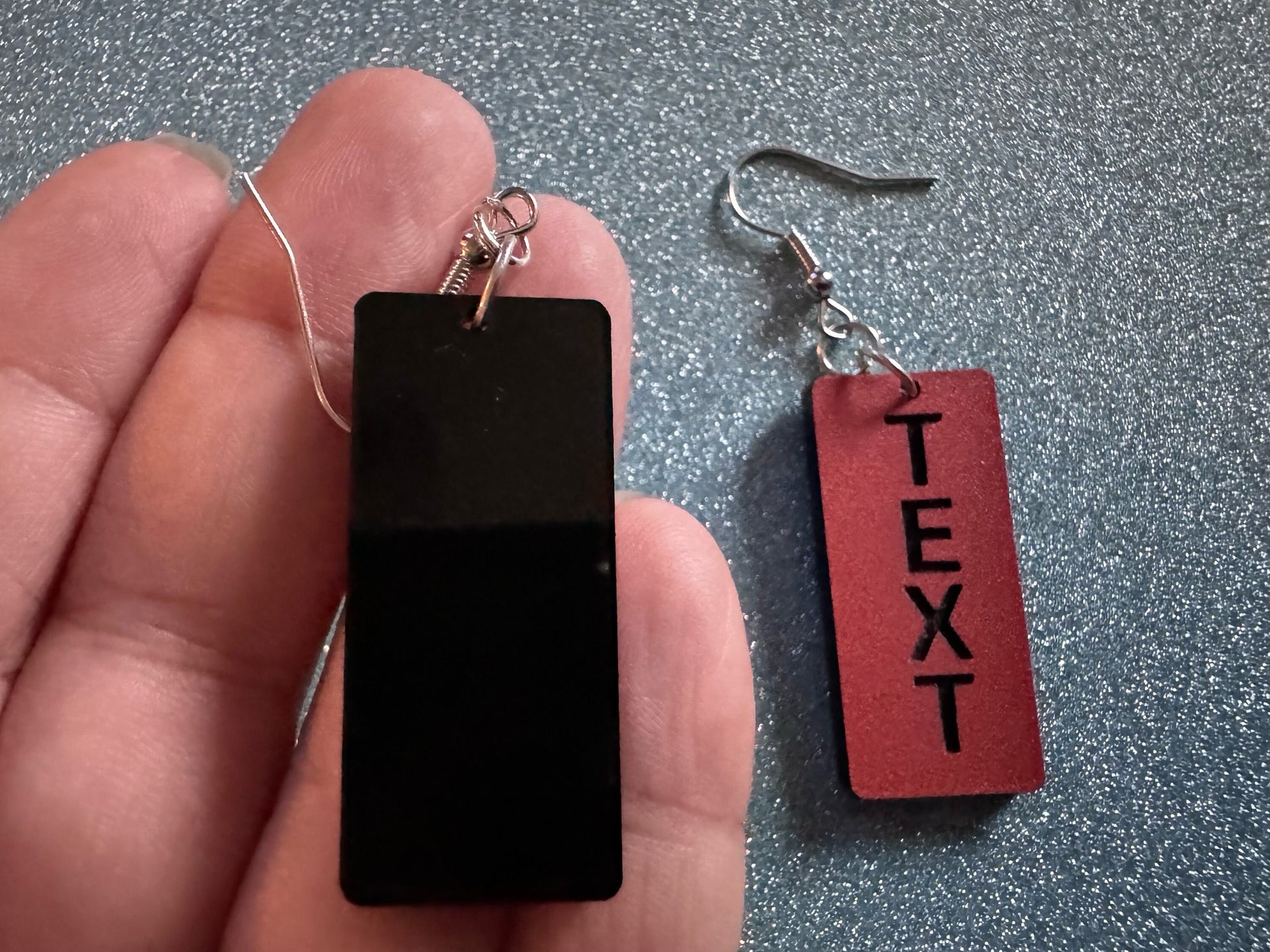 Custom Text Earrings: Laser Engraved Words, Orange with Black Text, Letters, Names, Teacher Gift, Anniversary, Best Gifts for Her/Him/Them