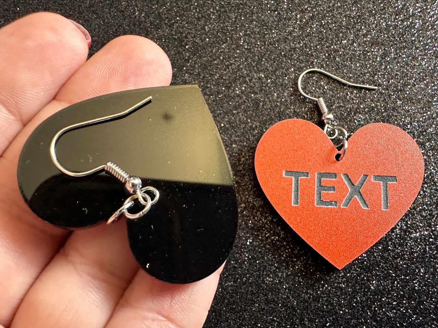 Custom Text Earrings: Laser Engraved Words, Orange with Black Text, Letters, Names, Teacher Gift, Anniversary, Best Gifts for Her/Him/Them