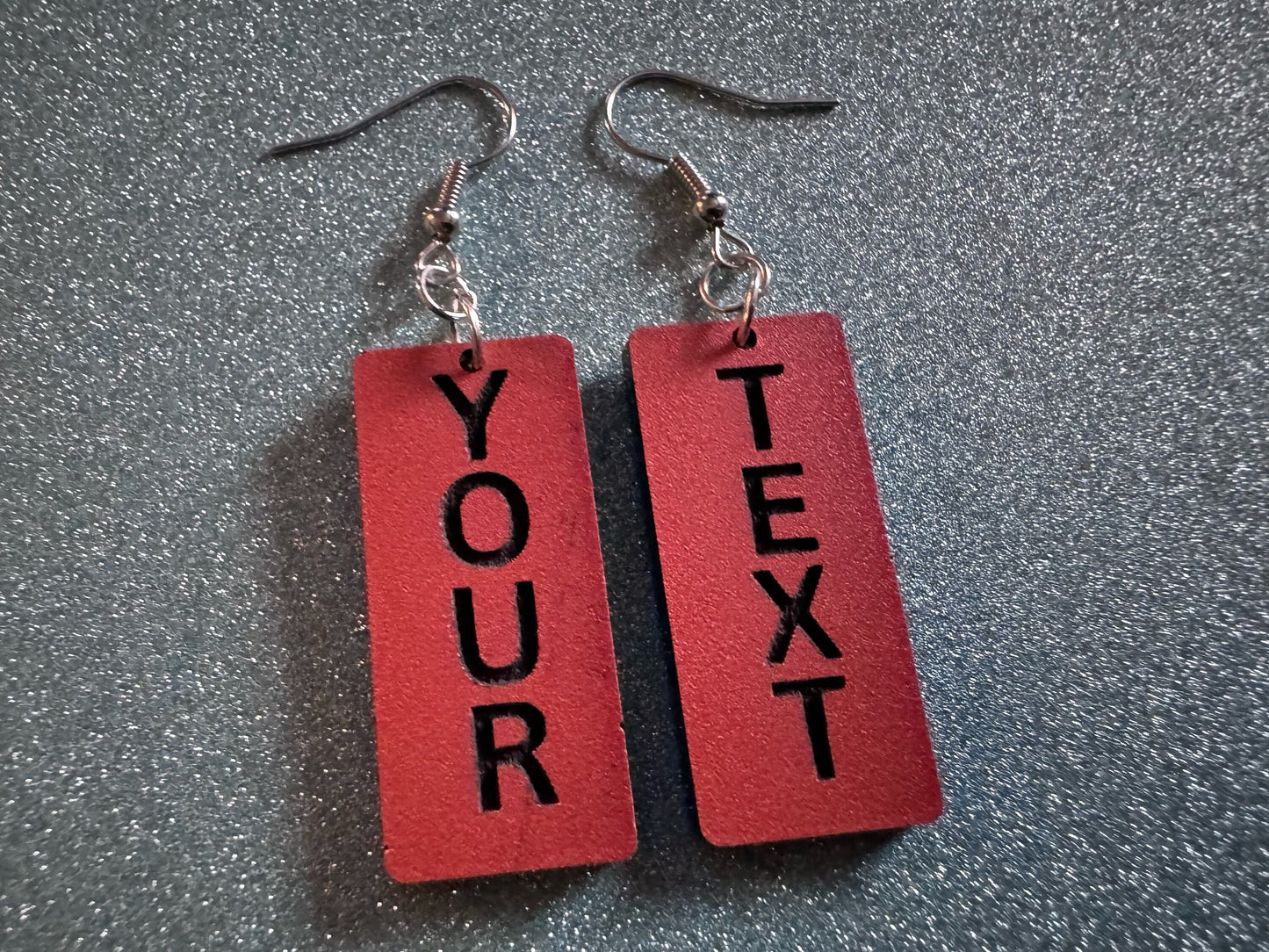 Custom Text Earrings: Laser Engraved Words, Orange with Black Text, Letters, Names, Teacher Gift, Anniversary, Best Gifts for Her/Him/Them