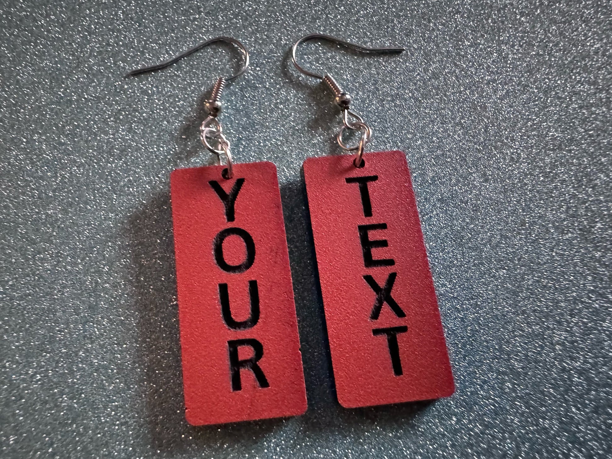 Custom Text Earrings: Laser Engraved Words, Orange with Black Text, Letters, Names, Teacher Gift, Anniversary, Best Gifts for Her/Him/Them