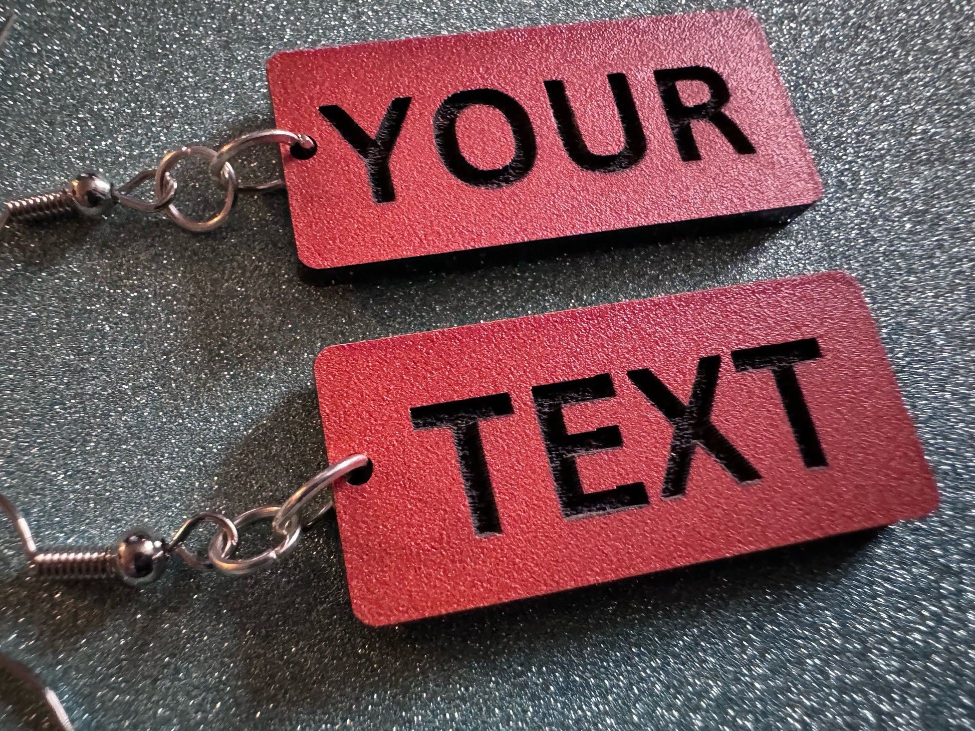 Custom Text Earrings: Laser Engraved Words, Orange with Black Text, Letters, Names, Teacher Gift, Anniversary, Best Gifts for Her/Him/Them