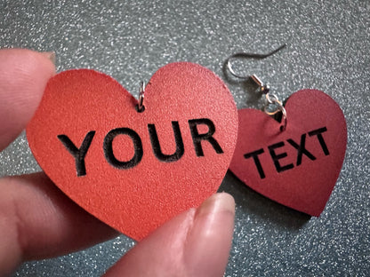 Custom Text Earrings: Laser Engraved Words, Orange with Black Text, Letters, Names, Teacher Gift, Anniversary, Best Gifts for Her/Him/Them
