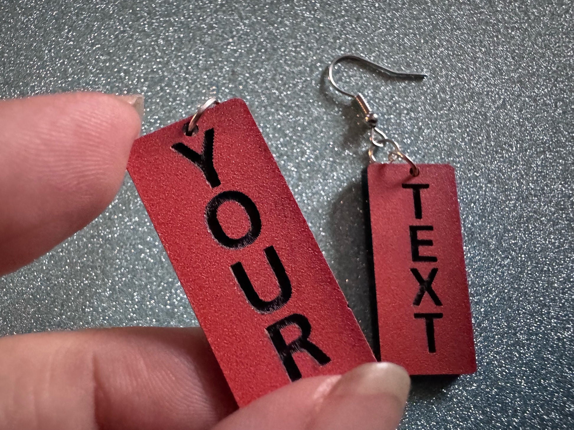 Custom Text Earrings: Laser Engraved Words, Orange with Black Text, Letters, Names, Teacher Gift, Anniversary, Best Gifts for Her/Him/Them