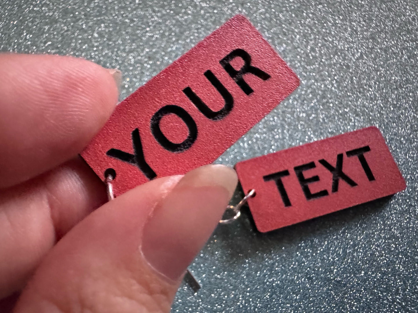 Custom Text Earrings: Laser Engraved Words, Orange with Black Text, Letters, Names, Teacher Gift, Anniversary, Best Gifts for Her/Him/Them