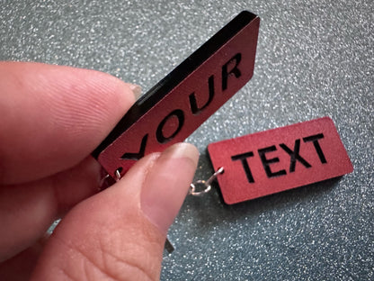 Custom Text Earrings: Laser Engraved Words, Orange with Black Text, Letters, Names, Teacher Gift, Anniversary, Best Gifts for Her/Him/Them