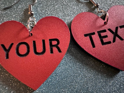 Custom Text Earrings: Laser Engraved Words, Orange with Black Text, Letters, Names, Teacher Gift, Anniversary, Best Gifts for Her/Him/Them