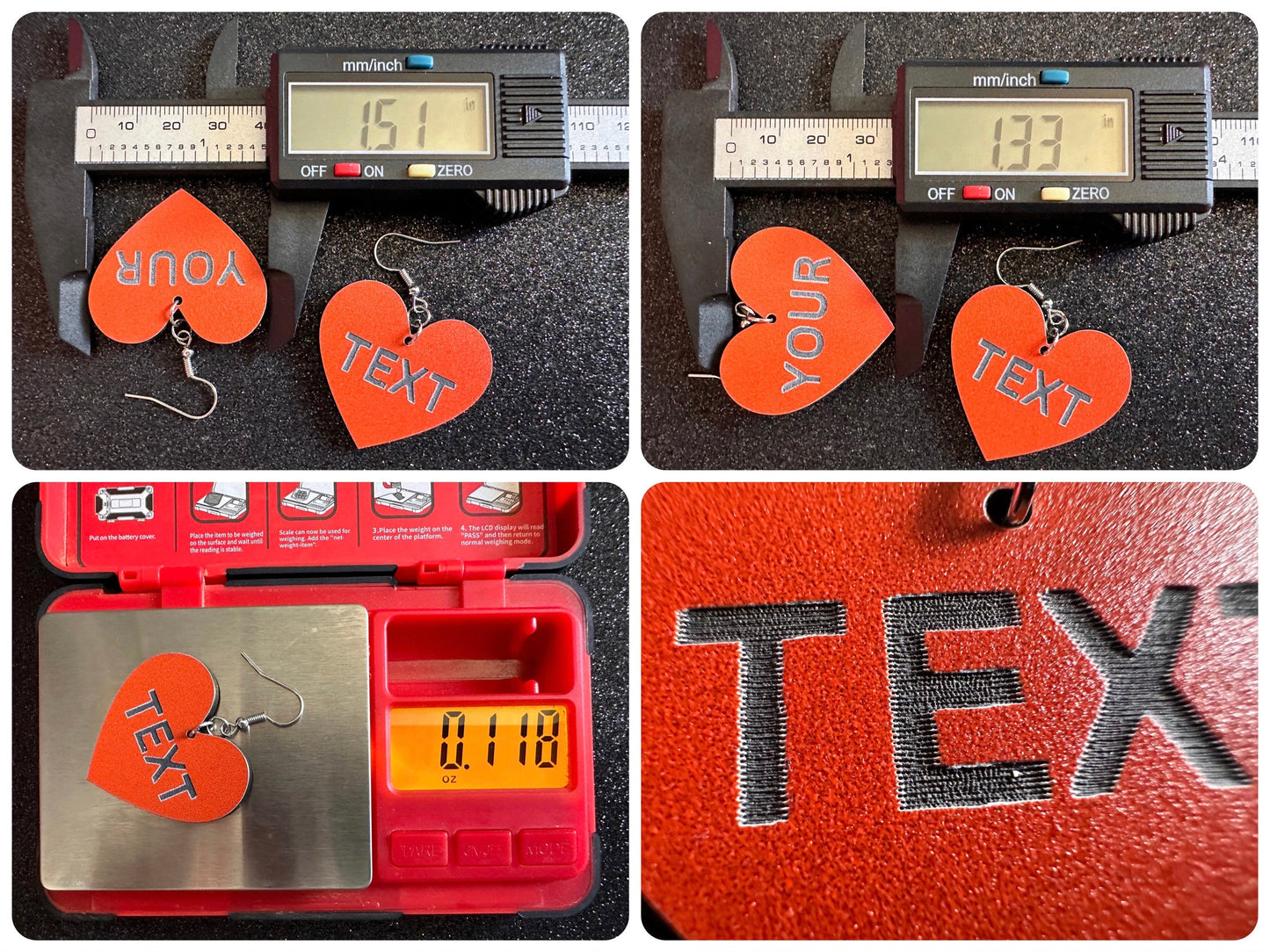 Custom Text Earrings: Laser Engraved Words, Orange with Black Text, Letters, Names, Teacher Gift, Anniversary, Best Gifts for Her/Him/Them