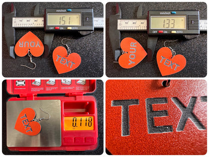 Custom Text Earrings: Laser Engraved Words, Orange with Black Text, Letters, Names, Teacher Gift, Anniversary, Best Gifts for Her/Him/Them
