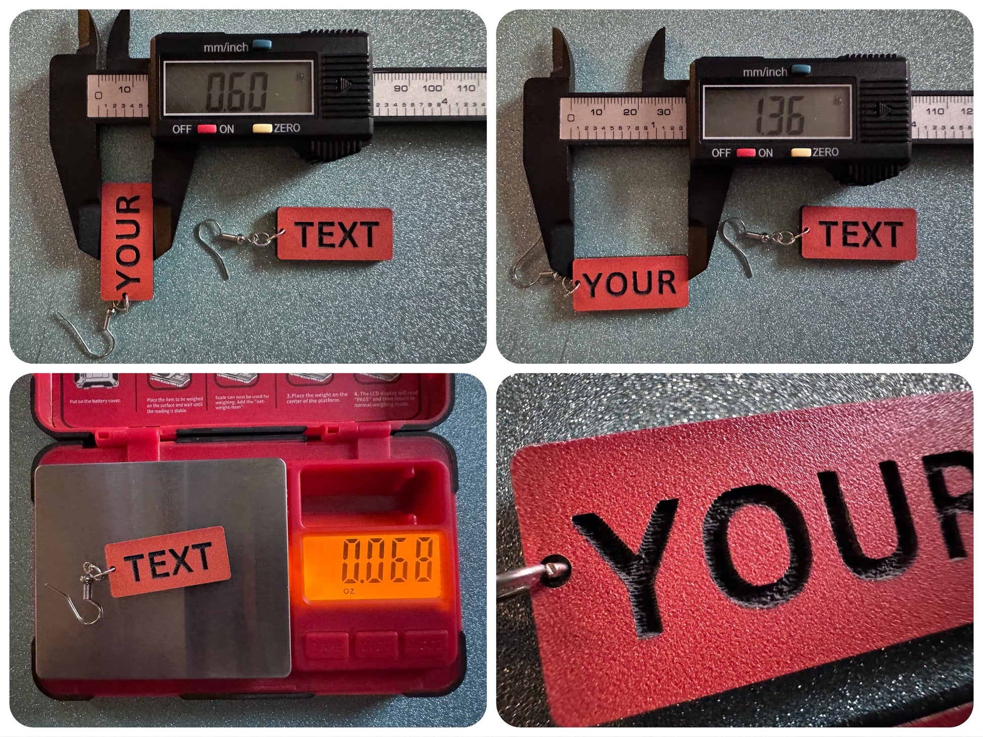Custom Text Earrings: Laser Engraved Words, Orange with Black Text, Letters, Names, Teacher Gift, Anniversary, Best Gifts for Her/Him/Them