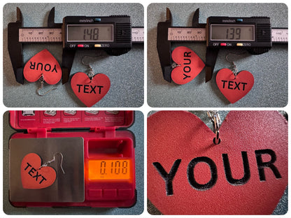 Custom Text Earrings: Laser Engraved Words, Orange with Black Text, Letters, Names, Teacher Gift, Anniversary, Best Gifts for Her/Him/Them