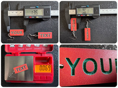 Custom Text Earrings: Laser Engraved Words, Orange with Green Text, Letters, Names, Teacher Gift, Anniversary, Best Gifts for Her/Him/Them