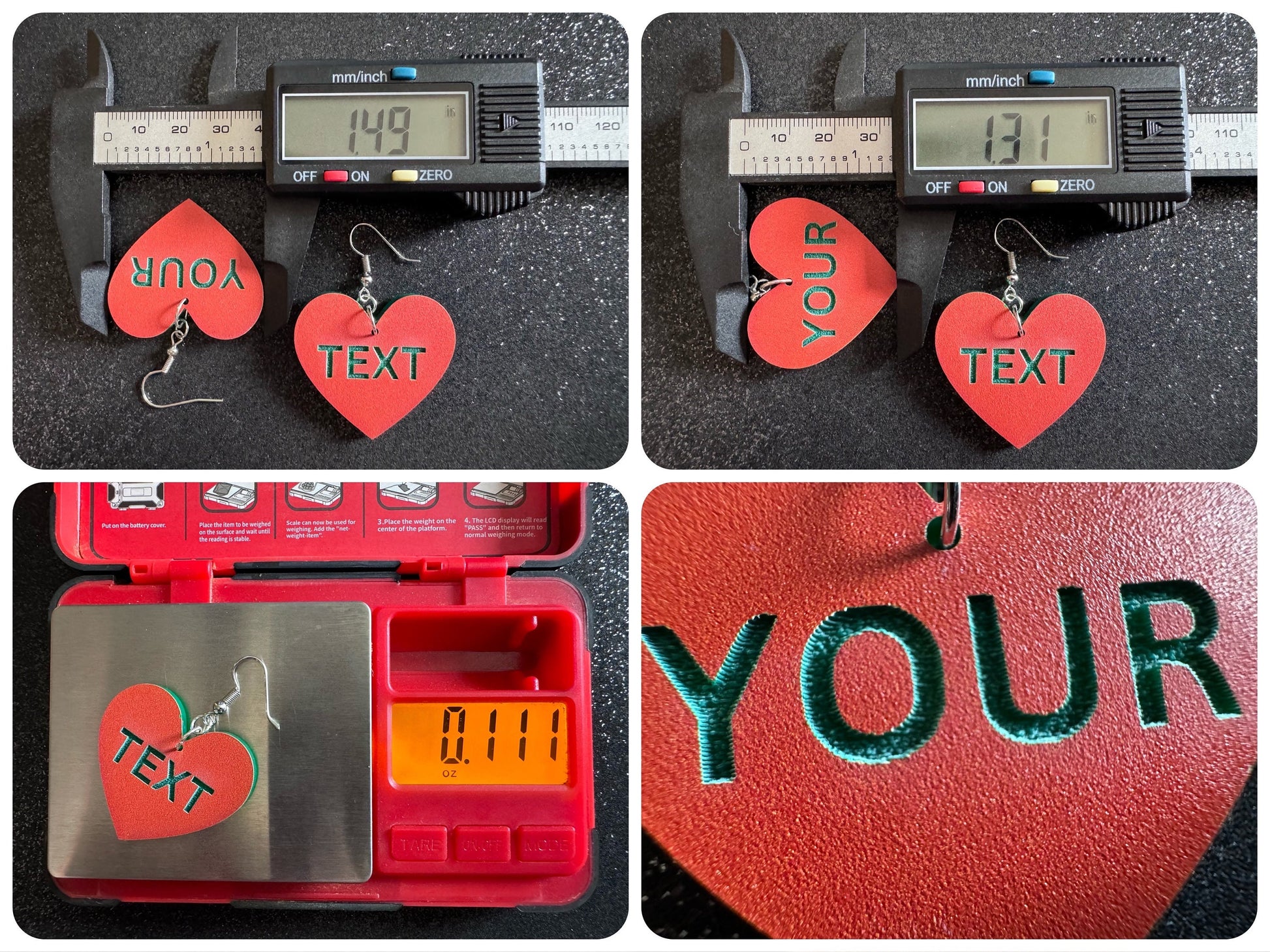 Custom Text Earrings: Laser Engraved Words, Orange with Green Text, Letters, Names, Teacher Gift, Anniversary, Best Gifts for Her/Him/Them