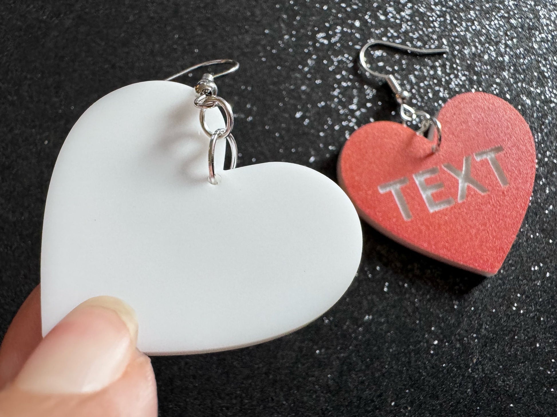 Custom Text Earrings: Laser Engraved Words, Orange with White Text, Letters, Names, Teacher Gift, Anniversary, Best Gifts for Her/Him/Them