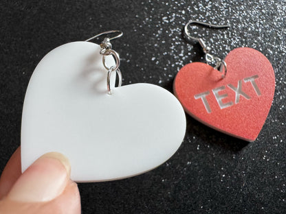 Custom Text Earrings: Laser Engraved Words, Orange with White Text, Letters, Names, Teacher Gift, Anniversary, Best Gifts for Her/Him/Them