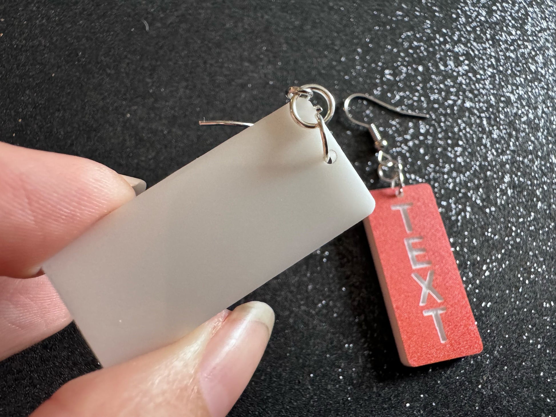Custom Text Earrings: Laser Engraved Words, Orange with White Text, Letters, Names, Teacher Gift, Anniversary, Best Gifts for Her/Him/Them