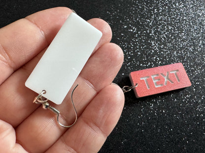 Custom Text Earrings: Laser Engraved Words, Orange with White Text, Letters, Names, Teacher Gift, Anniversary, Best Gifts for Her/Him/Them
