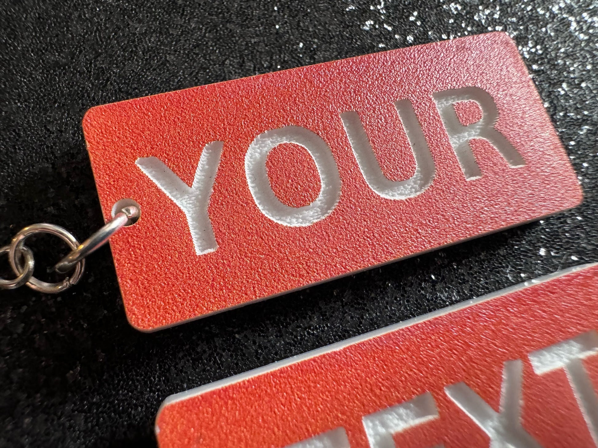 Custom Text Earrings: Laser Engraved Words, Orange with White Text, Letters, Names, Teacher Gift, Anniversary, Best Gifts for Her/Him/Them
