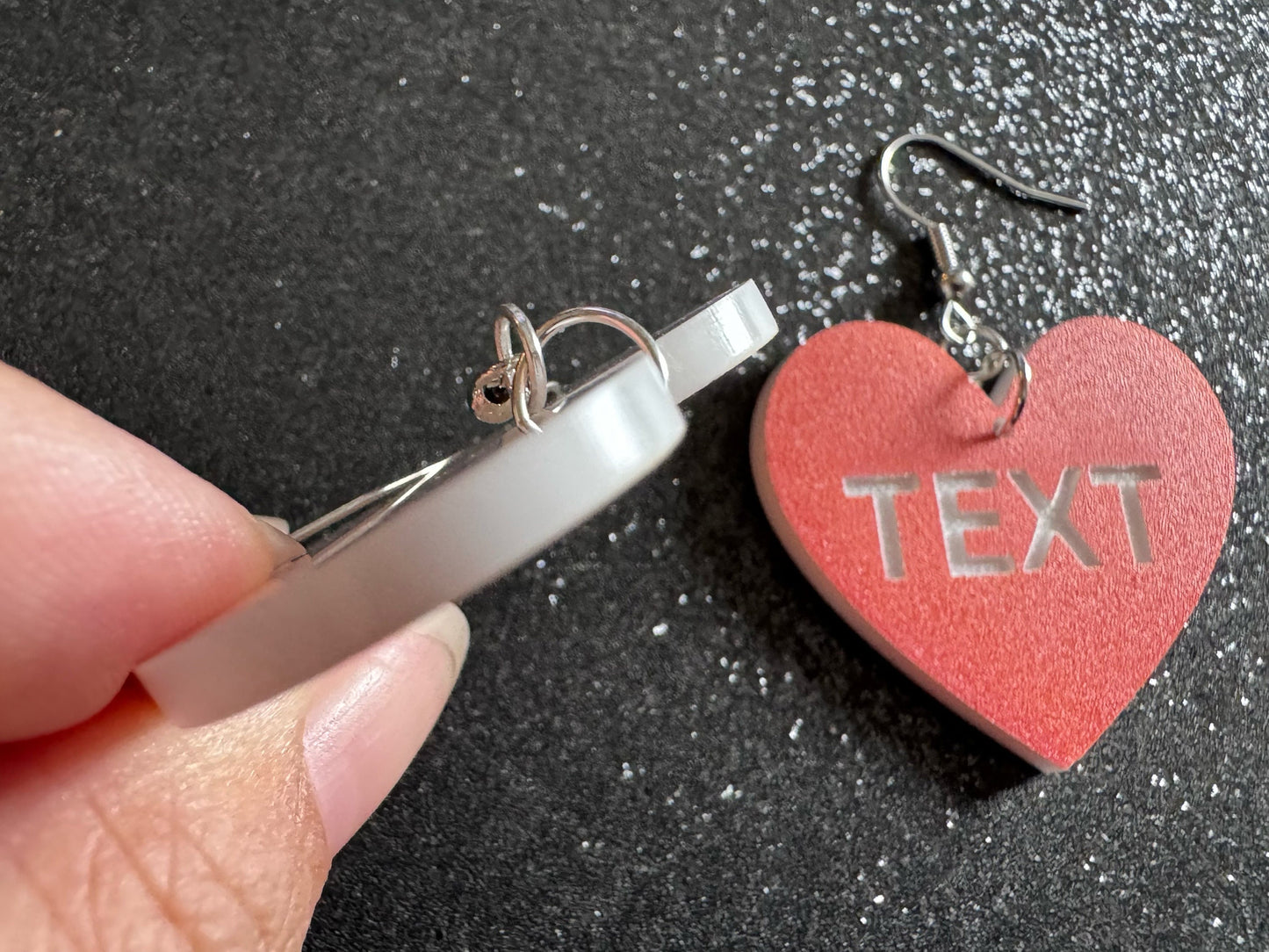 Custom Text Earrings: Laser Engraved Words, Orange with White Text, Letters, Names, Teacher Gift, Anniversary, Best Gifts for Her/Him/Them