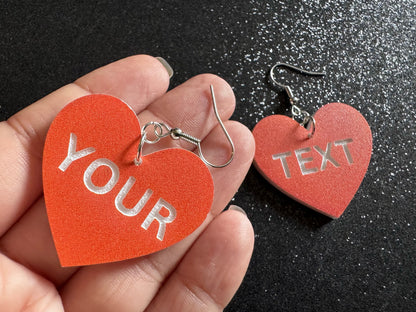 Custom Text Earrings: Laser Engraved Words, Orange with White Text, Letters, Names, Teacher Gift, Anniversary, Best Gifts for Her/Him/Them