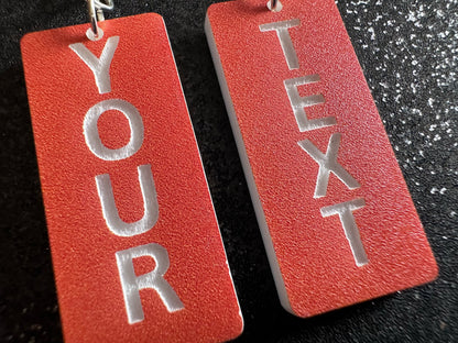 Custom Text Earrings: Laser Engraved Words, Orange with White Text, Letters, Names, Teacher Gift, Anniversary, Best Gifts for Her/Him/Them