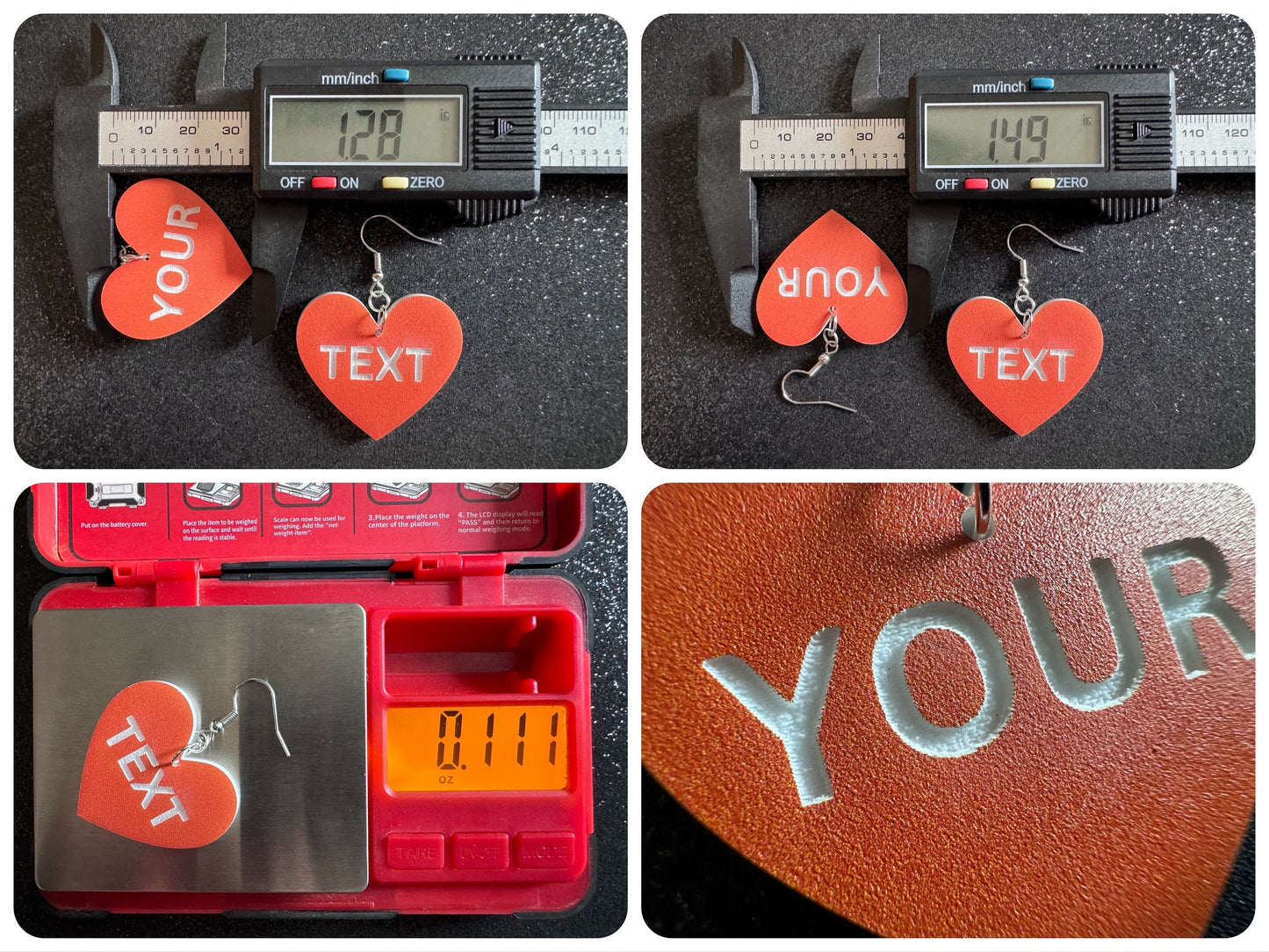 Custom Text Earrings: Laser Engraved Words, Orange with White Text, Letters, Names, Teacher Gift, Anniversary, Best Gifts for Her/Him/Them