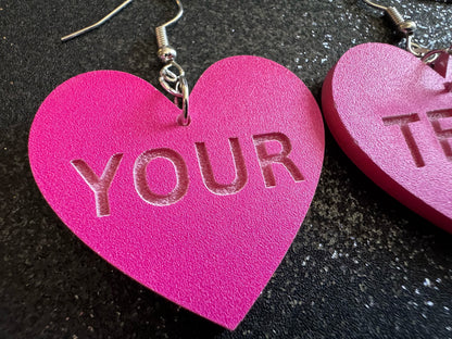 Custom Text Earrings: Laser Engraved Words, Pink with Pink Text, Letters, Names, Teacher Gift, Anniversary, Best Gifts for Her/Him/Them