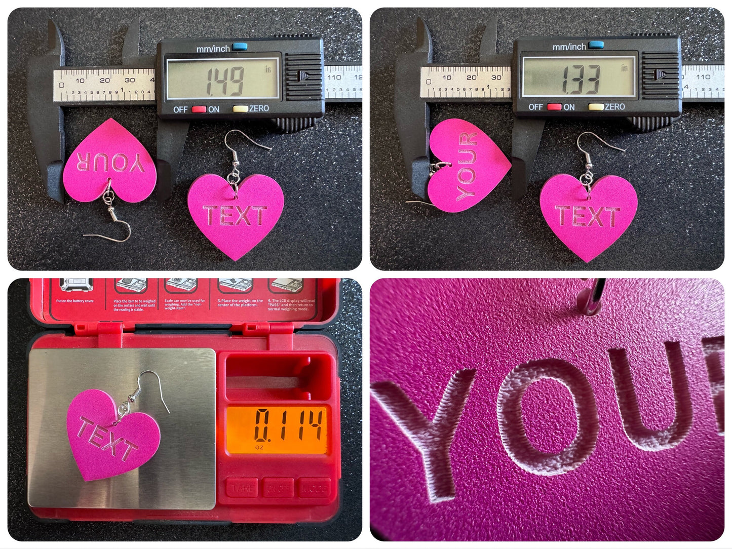 Custom Text Earrings: Laser Engraved Words, Pink with Pink Text, Letters, Names, Teacher Gift, Anniversary, Best Gifts for Her/Him/Them
