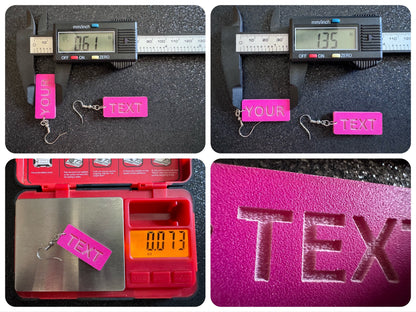 Custom Text Earrings: Laser Engraved Words, Pink with Pink Text, Letters, Names, Teacher Gift, Anniversary, Best Gifts for Her/Him/Them