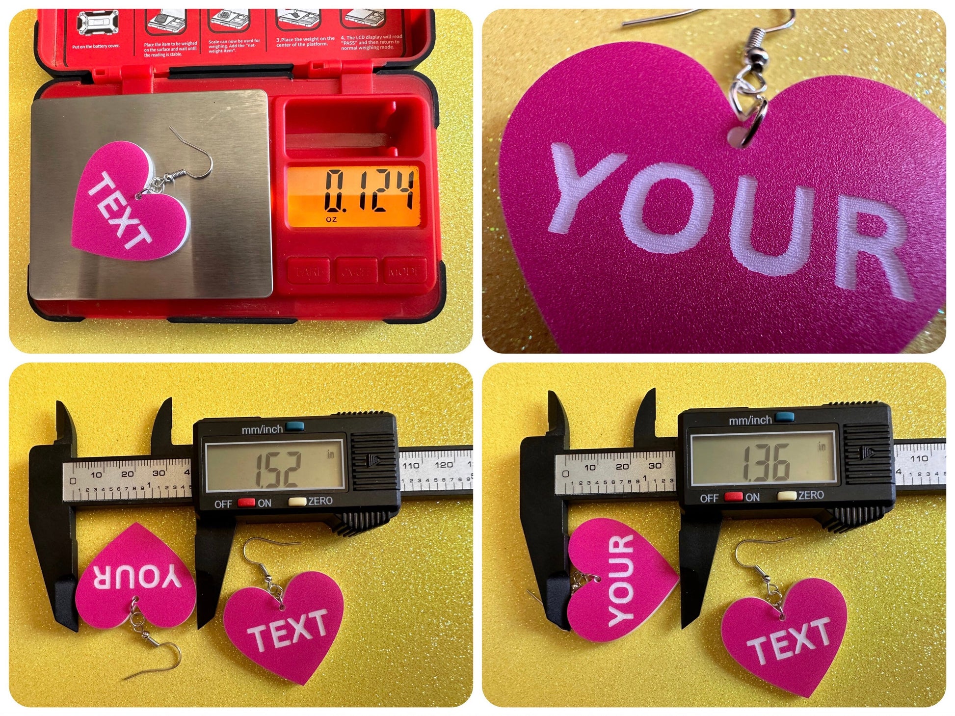 Custom Text Earrings: Laser Engraved Words, Pink with White Text, Letters, Names, Teacher Gift, Anniversary, Best Gifts for Her/Him/Them