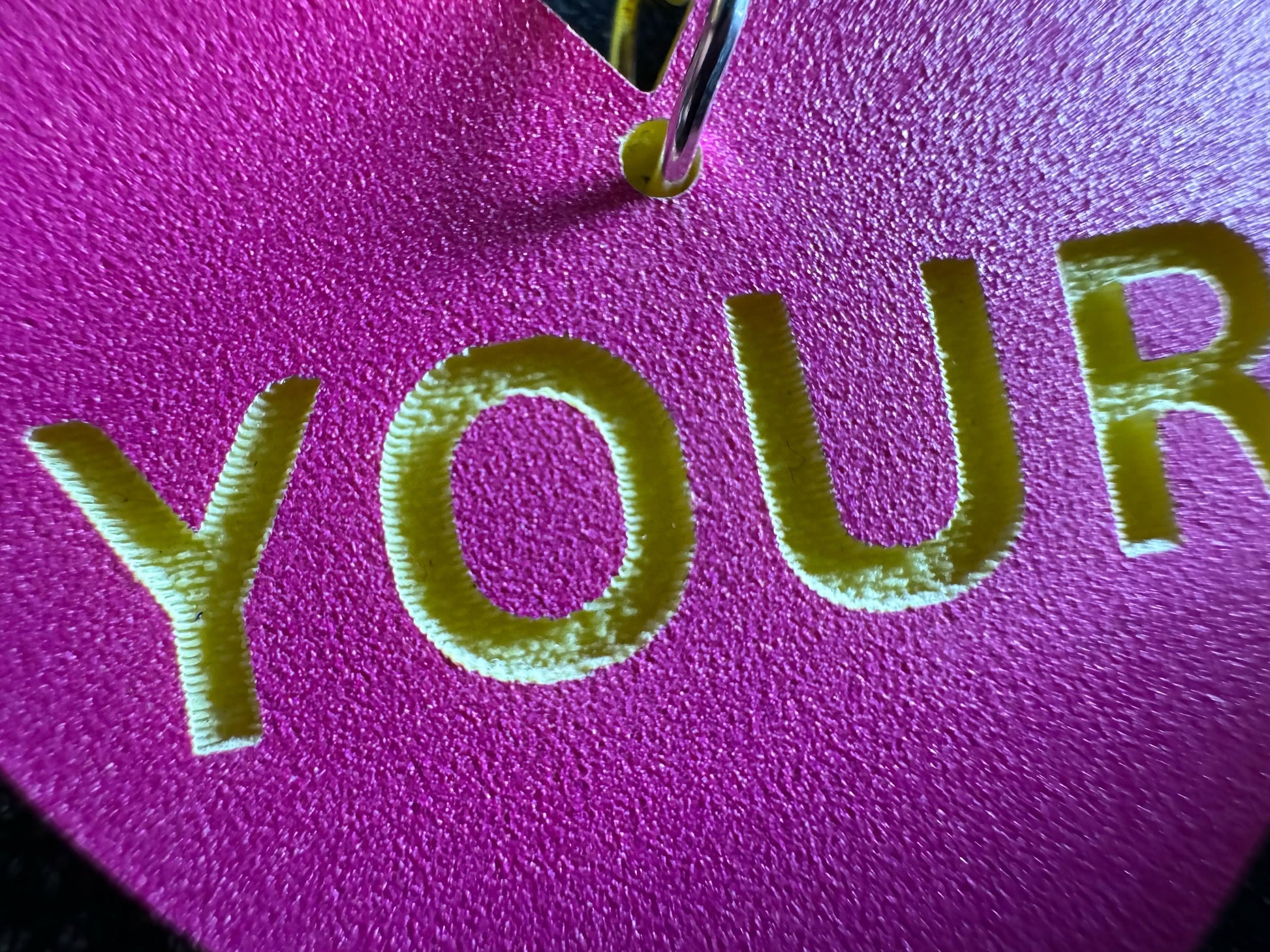 Custom Text Earrings: Laser Engraved Words, Pink with Yellow Text, Letters, Names, Teacher Gift, Anniversary, Best Gifts for Her/Him/Them