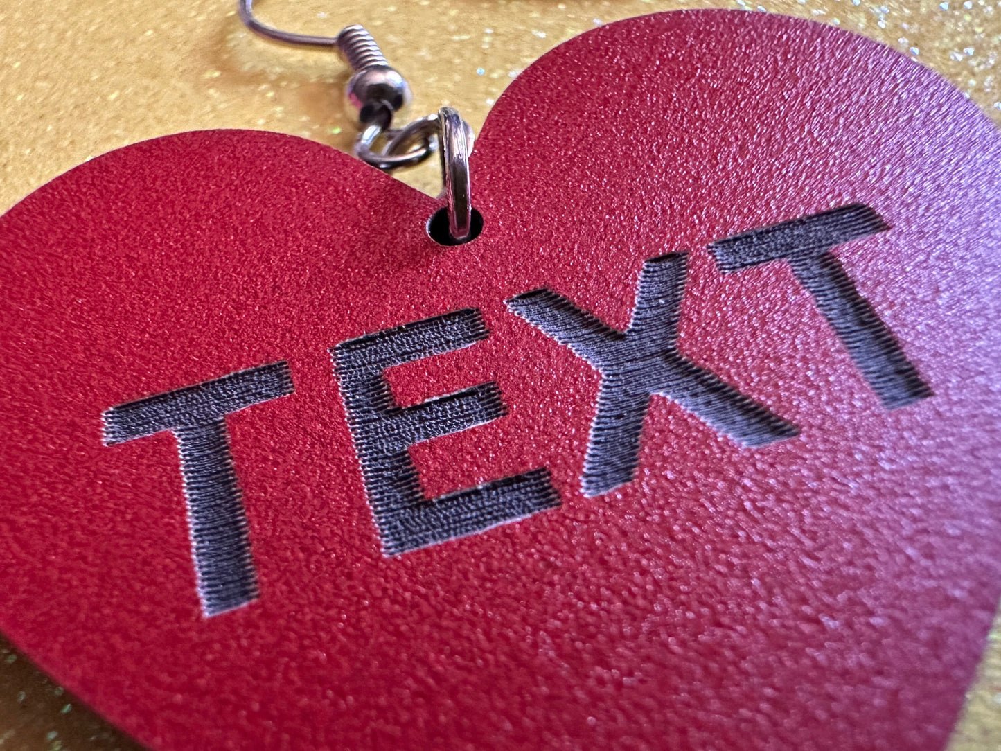Custom Text Earrings: Laser Engraved Words, Red with Black Text, Letters, Names, Teacher Gift, Anniversary, Best Gifts for Her/Him/Them