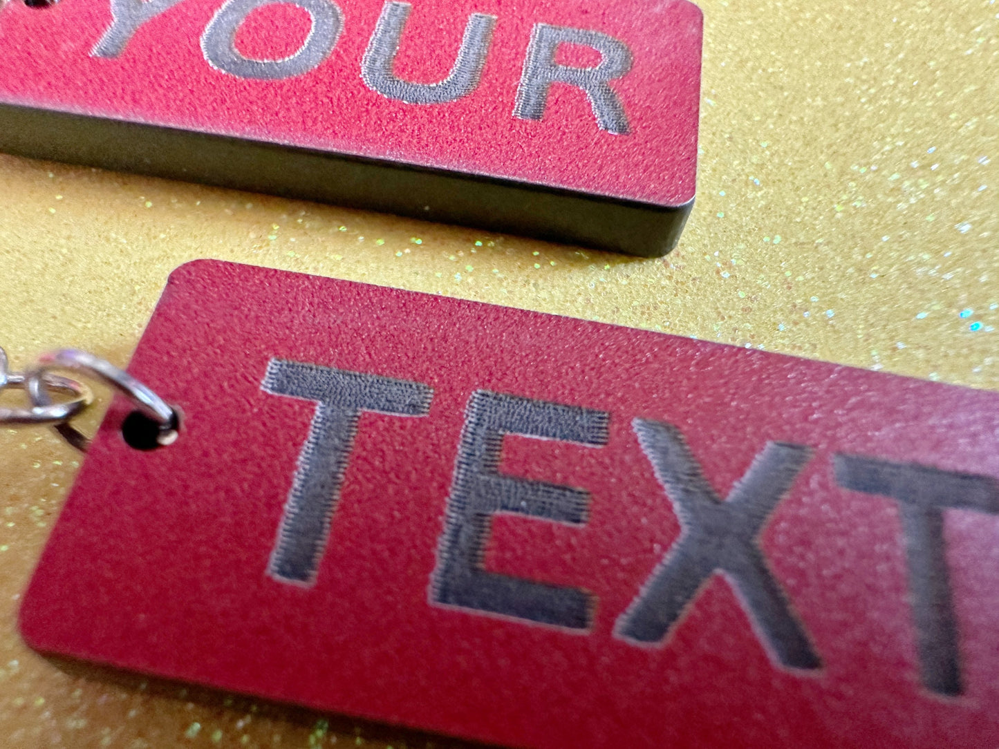 Custom Text Earrings: Laser Engraved Words, Red with Black Text, Letters, Names, Teacher Gift, Anniversary, Best Gifts for Her/Him/Them