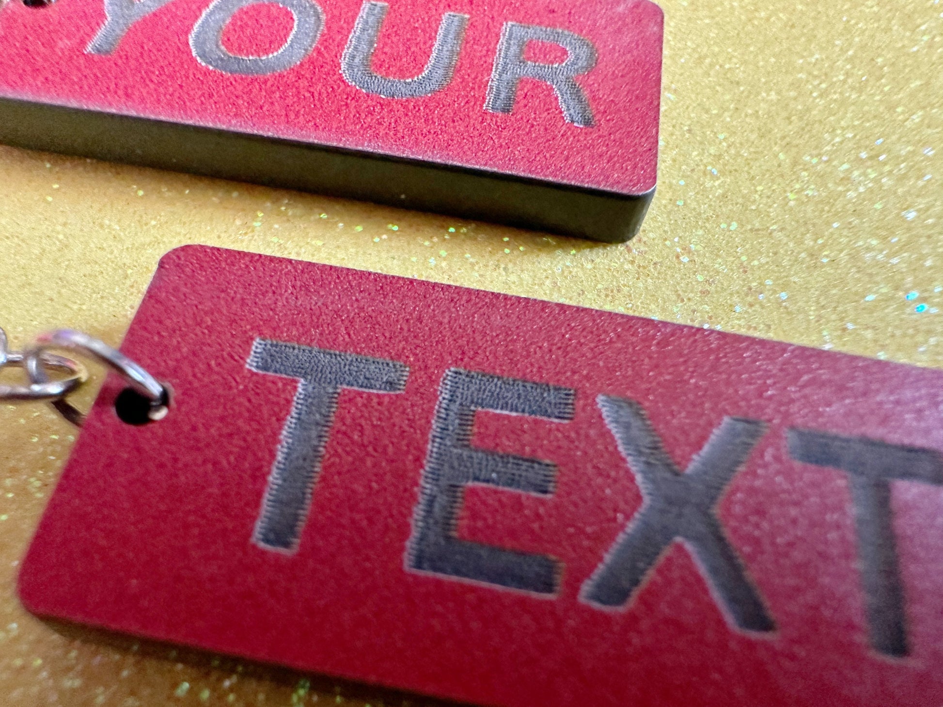 Custom Text Earrings: Laser Engraved Words, Red with Black Text, Letters, Names, Teacher Gift, Anniversary, Best Gifts for Her/Him/Them