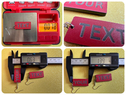 Custom Text Earrings: Laser Engraved Words, Red with Black Text, Letters, Names, Teacher Gift, Anniversary, Best Gifts for Her/Him/Them