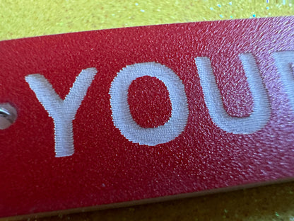 Custom Text Earrings: Laser Engraved Words, Red with White Text, Letters, Names, Teacher Gift, Anniversary, Best Gifts for Her/Him/Them