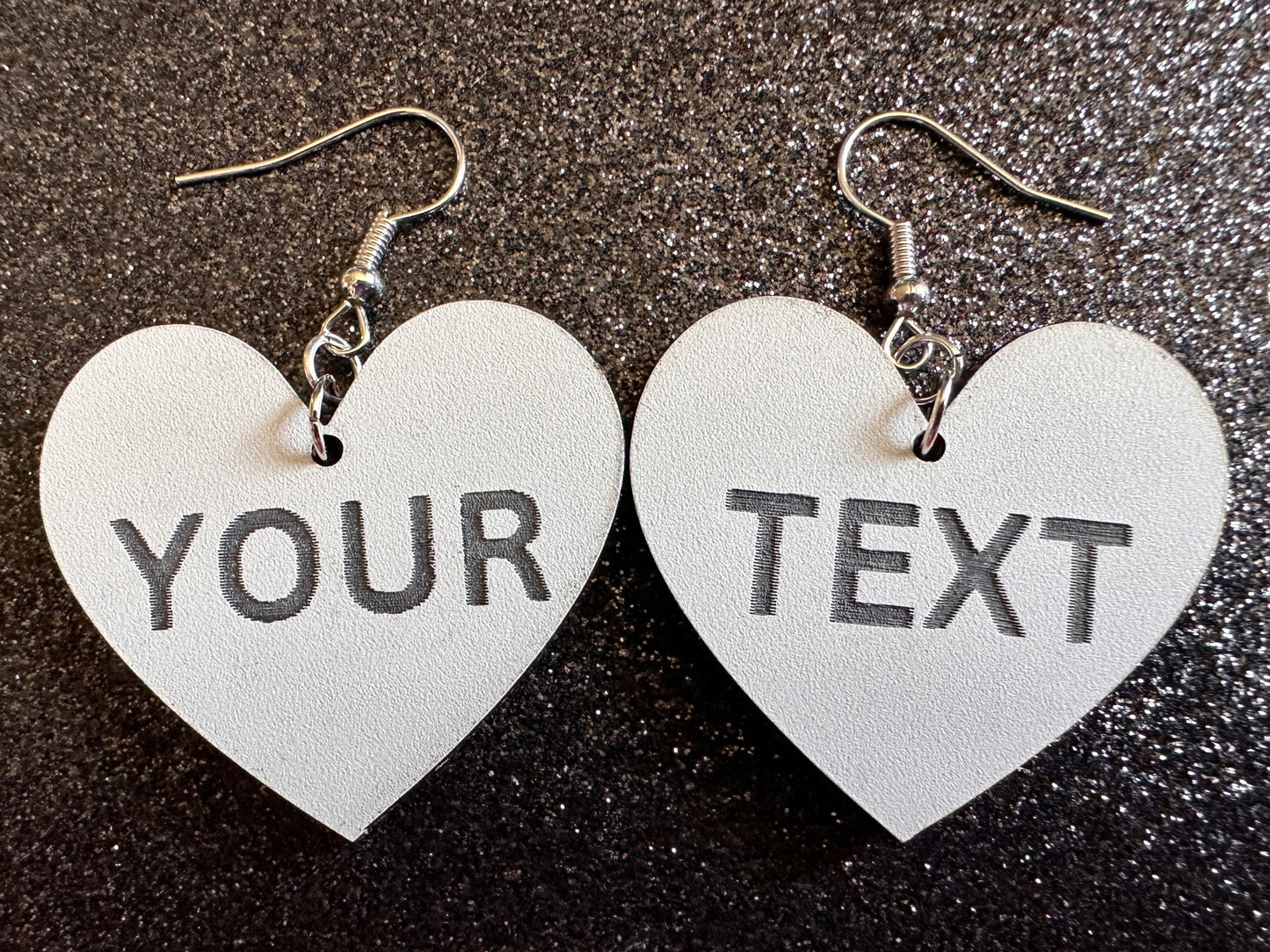 Custom Text Earrings: Laser Engraved Words, White with Black Text, Letters, Names, Teacher Gift, Anniversary, Best Gifts for Her/Him/Them