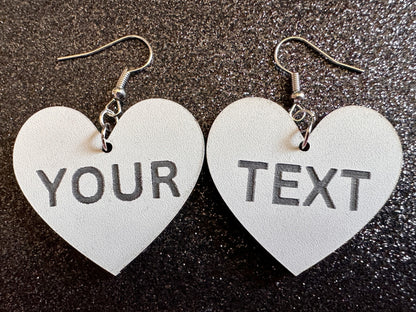 Custom Text Earrings: Laser Engraved Words, White with Black Text, Letters, Names, Teacher Gift, Anniversary, Best Gifts for Her/Him/Them