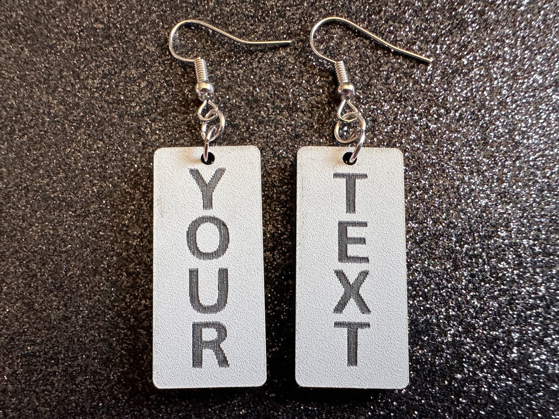 Custom Text Earrings: Laser Engraved Words, White with Black Text, Letters, Names, Teacher Gift, Anniversary, Best Gifts for Her/Him/Them