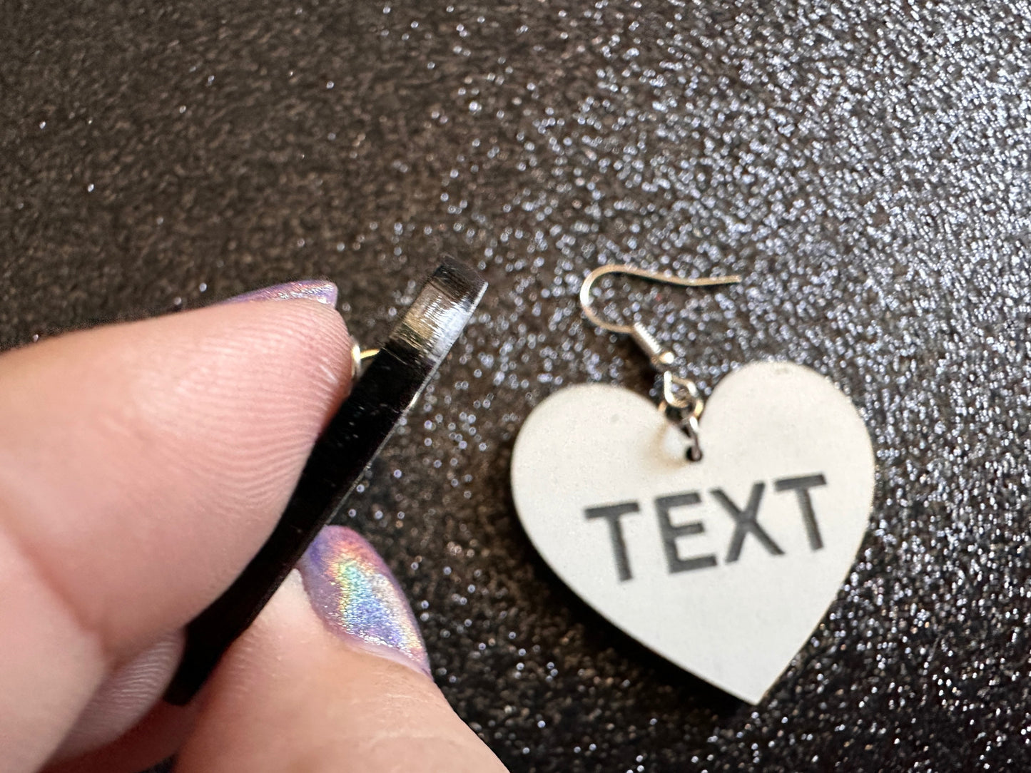 Custom Text Earrings: Laser Engraved Words, White with Black Text, Letters, Names, Teacher Gift, Anniversary, Best Gifts for Her/Him/Them