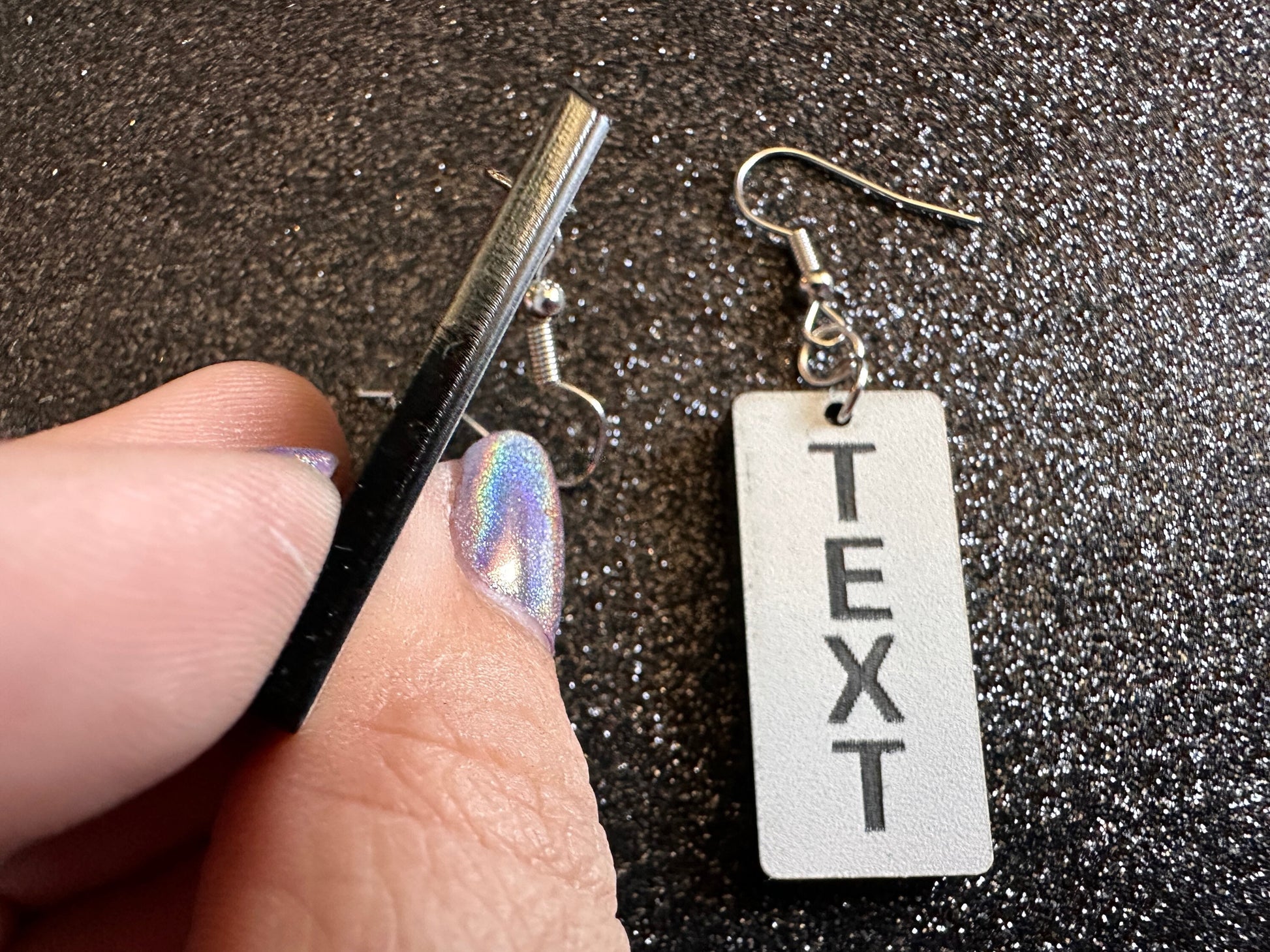 Custom Text Earrings: Laser Engraved Words, White with Black Text, Letters, Names, Teacher Gift, Anniversary, Best Gifts for Her/Him/Them