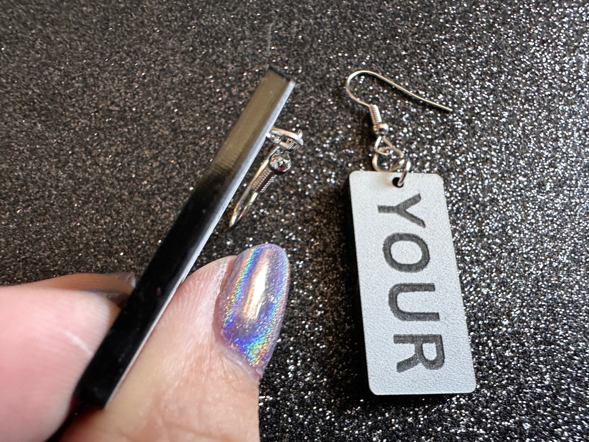 Custom Text Earrings: Laser Engraved Words, White with Black Text, Letters, Names, Teacher Gift, Anniversary, Best Gifts for Her/Him/Them