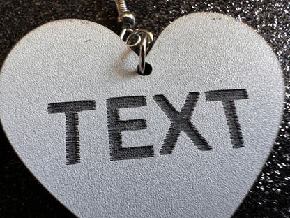 Custom Text Earrings: Laser Engraved Words, White with Black Text, Letters, Names, Teacher Gift, Anniversary, Best Gifts for Her/Him/Them