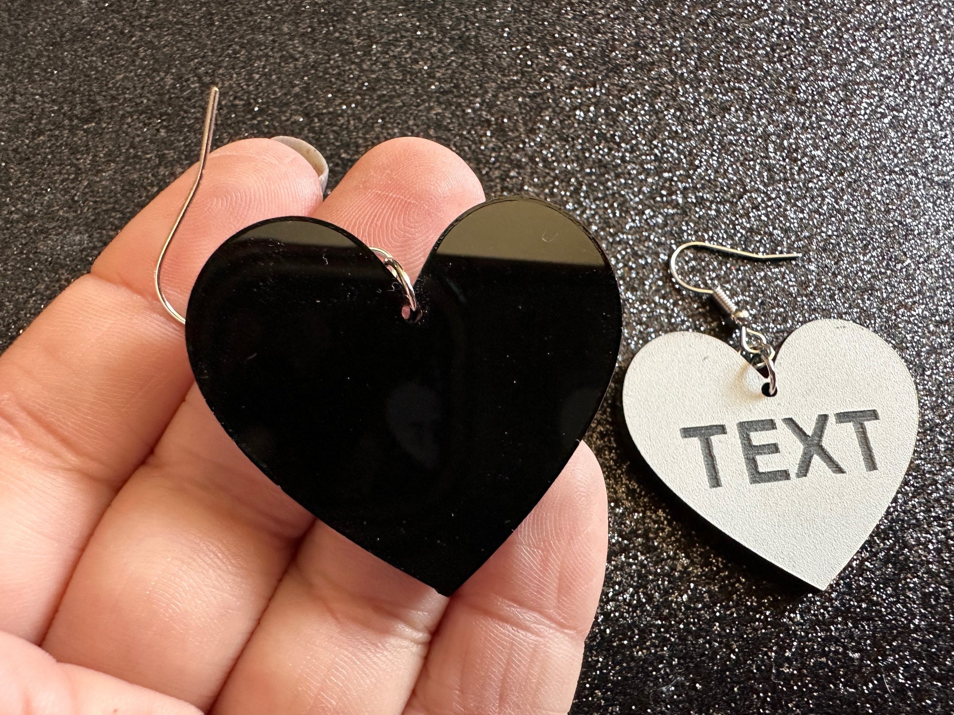 Custom Text Earrings: Laser Engraved Words, White with Black Text, Letters, Names, Teacher Gift, Anniversary, Best Gifts for Her/Him/Them