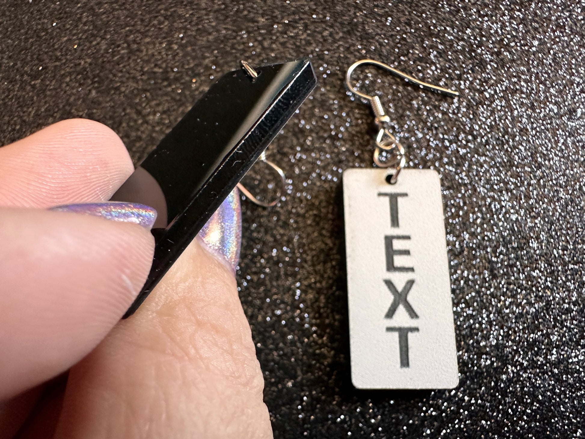 Custom Text Earrings: Laser Engraved Words, White with Black Text, Letters, Names, Teacher Gift, Anniversary, Best Gifts for Her/Him/Them