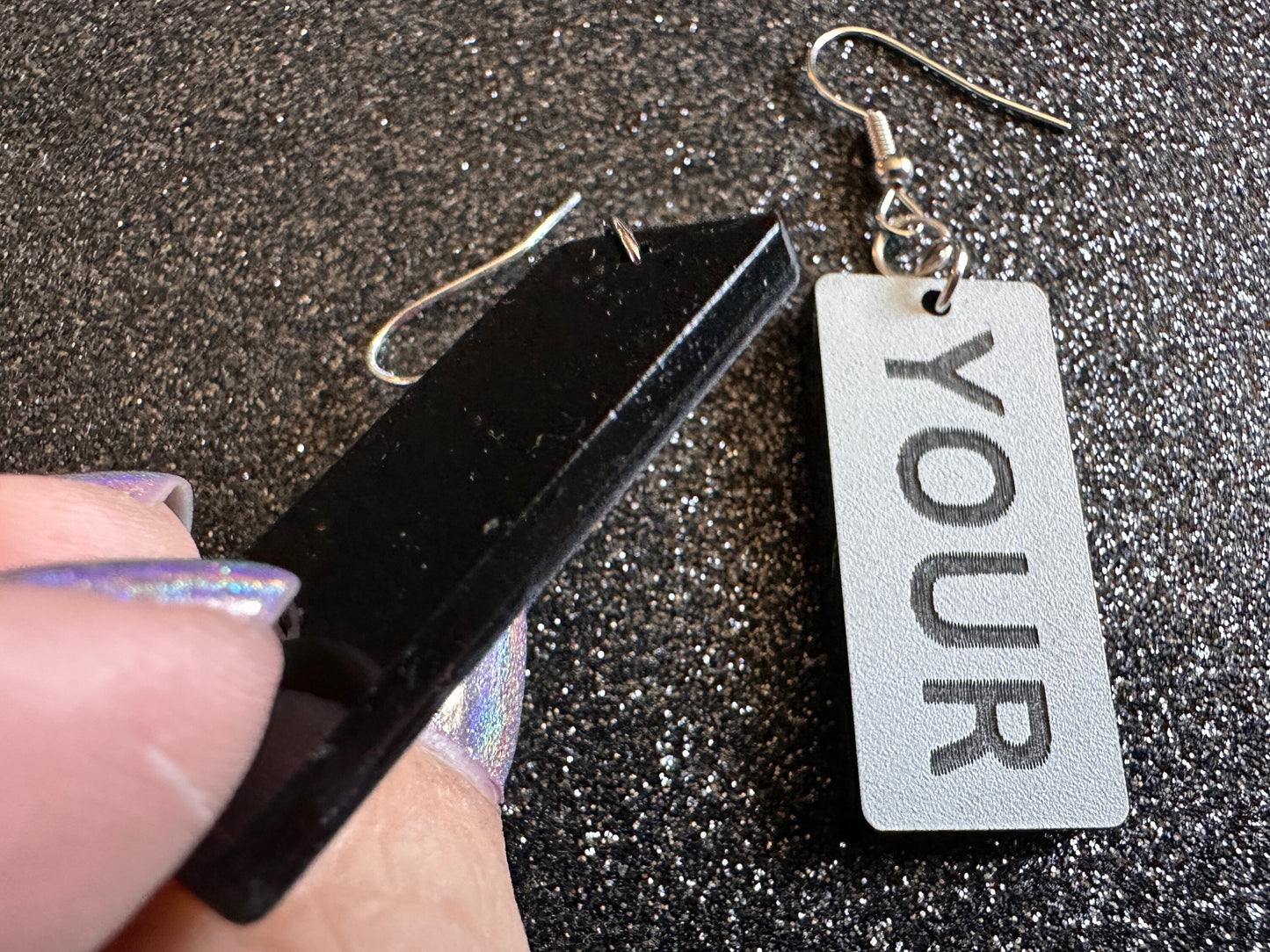 Custom Text Earrings: Laser Engraved Words, White with Black Text, Letters, Names, Teacher Gift, Anniversary, Best Gifts for Her/Him/Them
