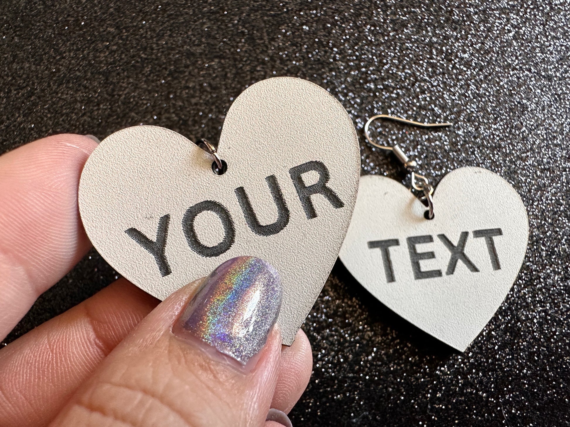 Custom Text Earrings: Laser Engraved Words, White with Black Text, Letters, Names, Teacher Gift, Anniversary, Best Gifts for Her/Him/Them