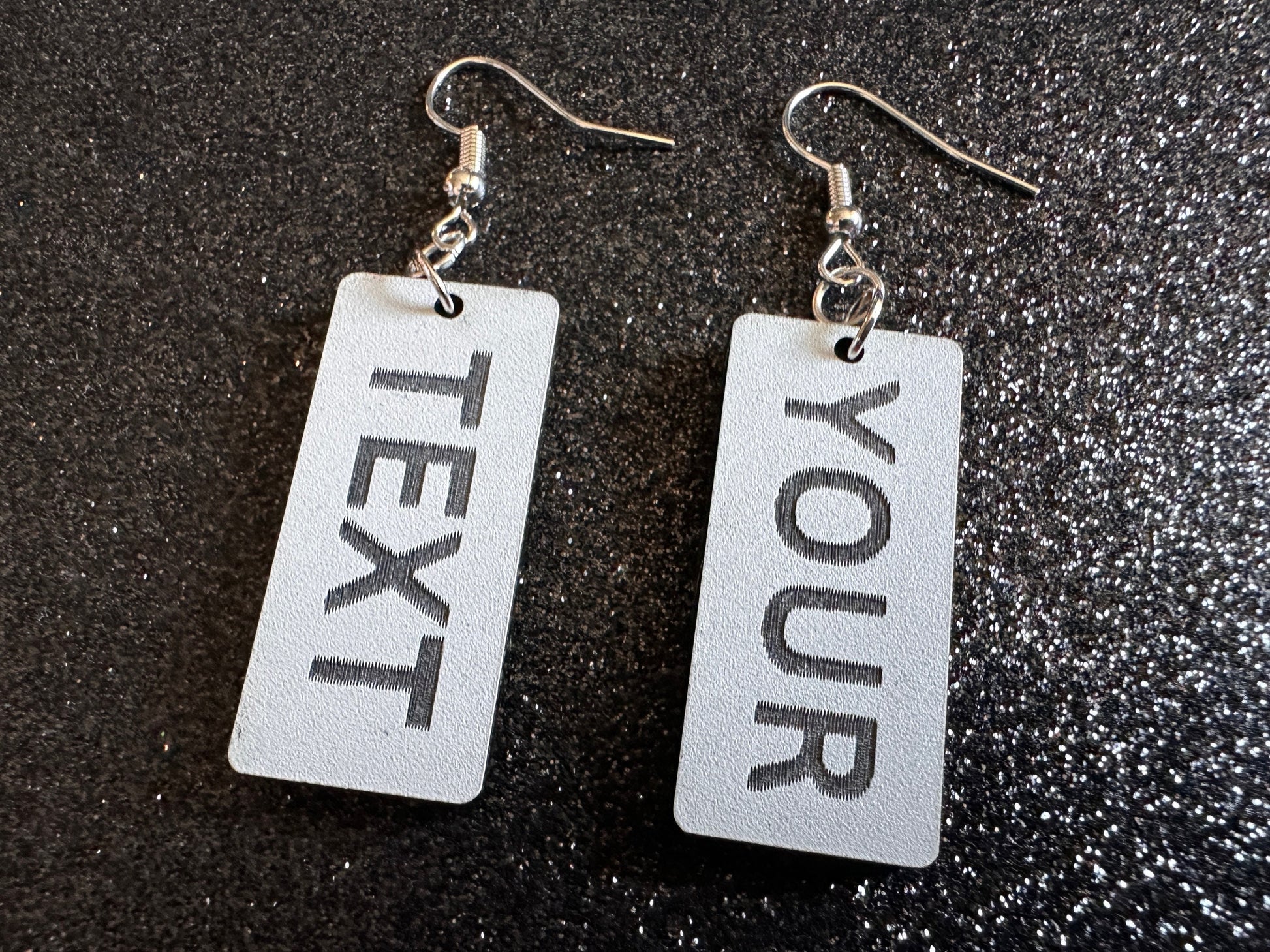 Custom Text Earrings: Laser Engraved Words, White with Black Text, Letters, Names, Teacher Gift, Anniversary, Best Gifts for Her/Him/Them
