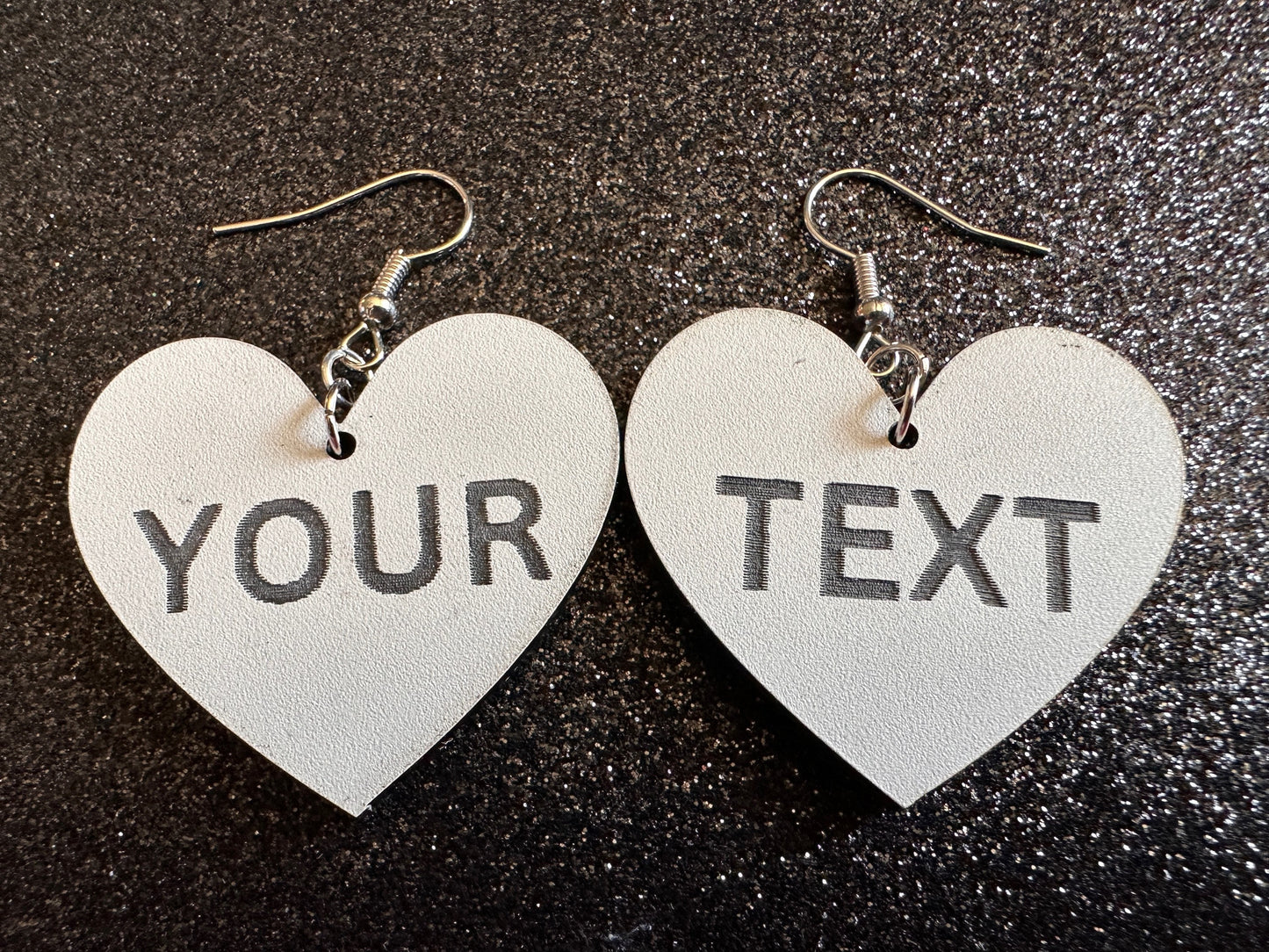 Custom Text Earrings: Laser Engraved Words, White with Black Text, Letters, Names, Teacher Gift, Anniversary, Best Gifts for Her/Him/Them